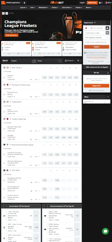 BizBet Casino home screen on a mobile device